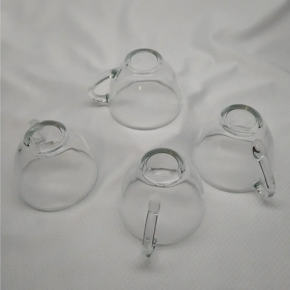 Arcoroc J.G. Durand Cristelle Clear Glass Tea Cups Set 4 New In Box 1980s